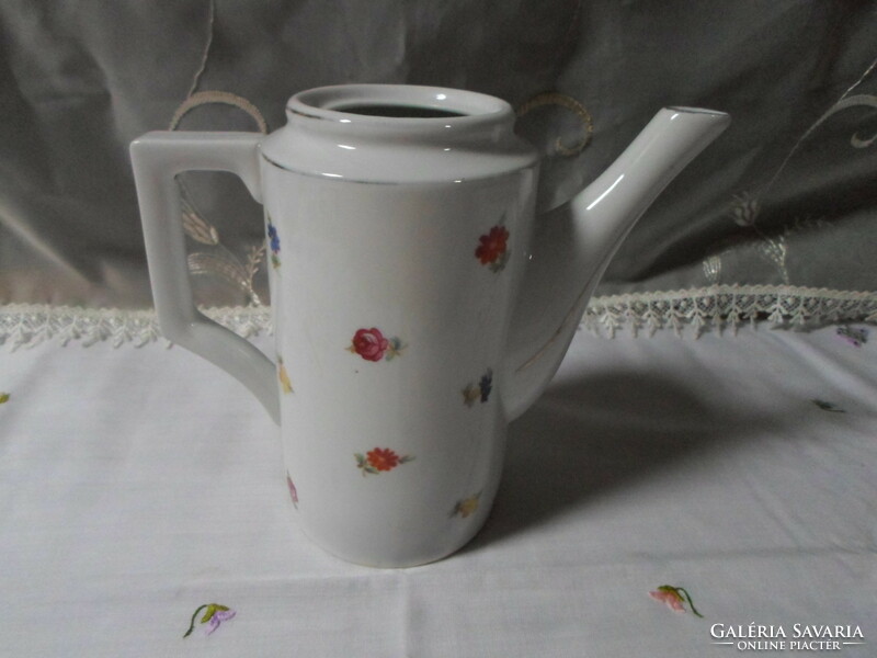 Zsolnay porcelán, virágos kávéskanna, kávékiöntő, kávés kiöntő (art deco, 1930-as évek)