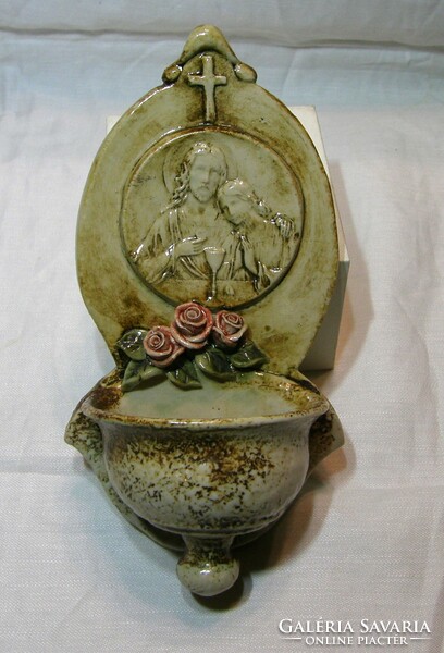 Holy water container - glazed ceramic - with varga mark