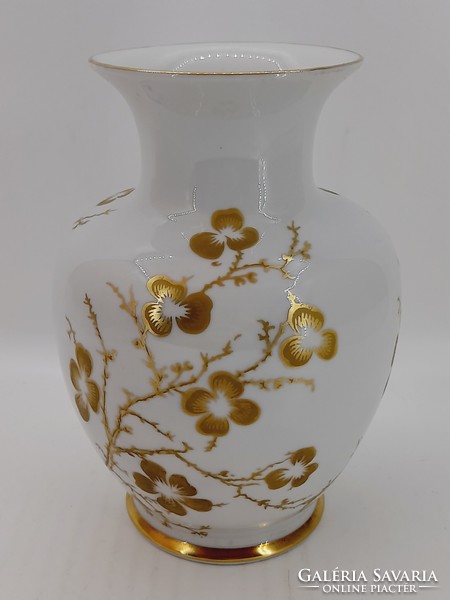 Hollóházi flower vase, gold, hand-painted, 17 cm