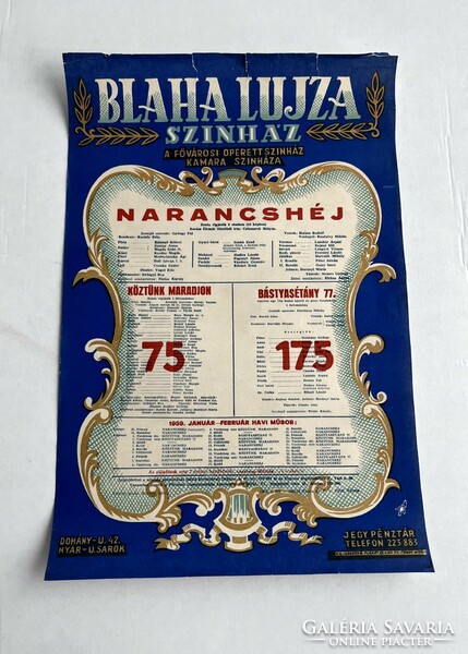 Blaha Lujza Színház plakátja, színházi plakát, 1959.