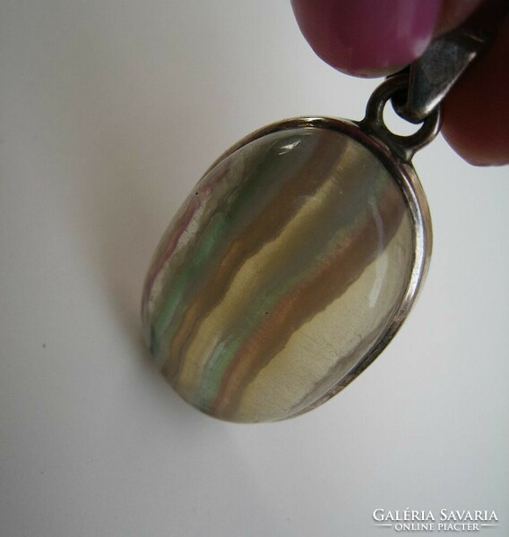 Large silver pendant with fluorite