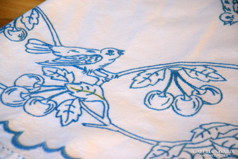 Old traditional folk linen tablecloth tablecloth bird dove hand embroidered 108 x 78