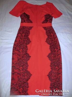 Piros fekete csipkés ruha 10-s h: 102 cm mb: 85-94 cm M and S