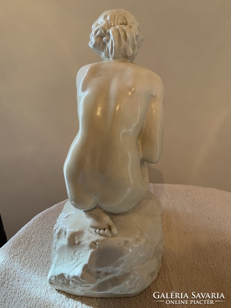 Zsigmond Strobl of Kisfaludi - thinking girl - glazed ceramic sculpture