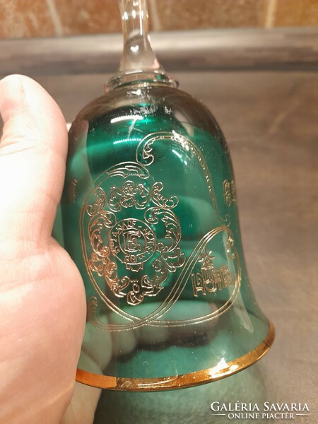 Green gold glass bell souvenir with inter hotel inscription