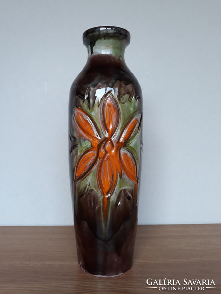 Marked ceramic vase by Erzsébet Fórizzné Sarai, industrial artist, 30 cm