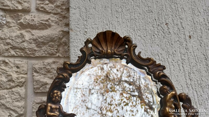 Antique bronze tilting angel mirror, pipe mirror. Table mirror .Kiválóvajàndek decoration collection