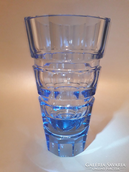Moser Josef Hoffmann art deco kék üveg váza