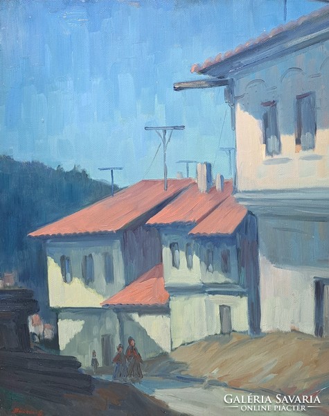 Gábor Bükkösi (1920-1997): tirnovo (oil painting) Bulgarian street scene - Bulgaria, Veliko Tarnovo