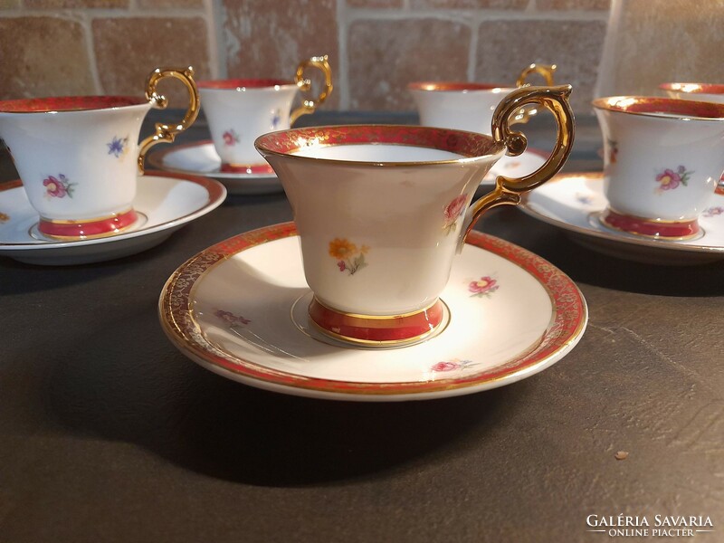 Beautiful martinroda small floral coffee set with gold-plated handle 6 pcs. Indicated