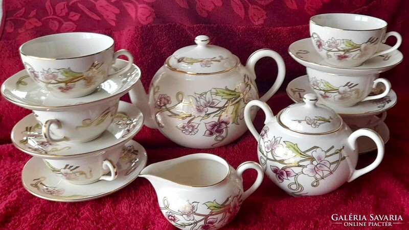 Zsolnay porcelán teás készlet "Tavasz" mintával