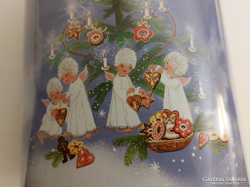 Retro angyalos fémdoboz 1987 karácsonyi kekszes nagy doboz 30 cm