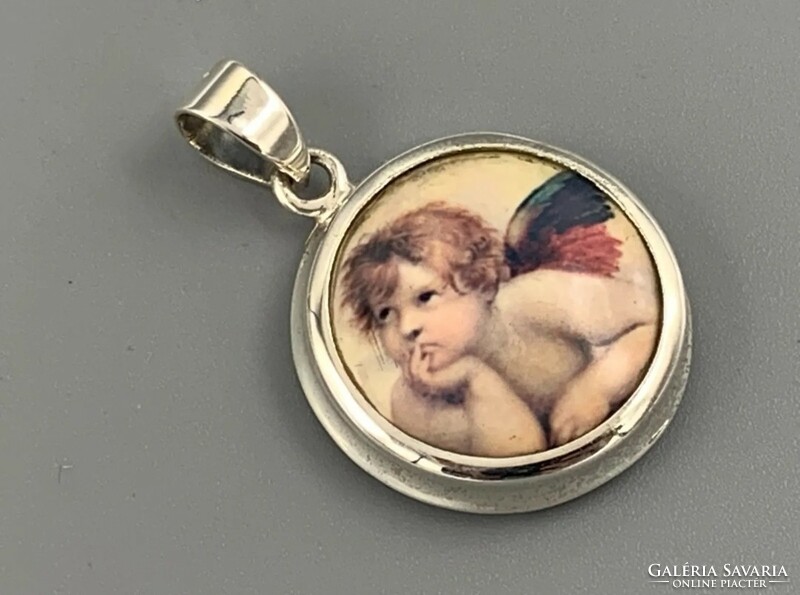 Special angelic silver pendant with fire enamel 925/--new