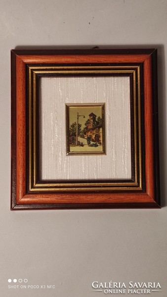 Antique old gold foil cromo lithograph framed marked landscape street picture can be a nice gift