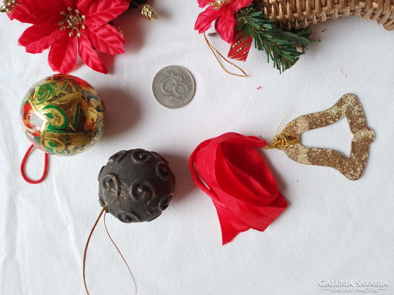 Gold and red Christmas holiday decorations, bell, ball decoration, Santa paper ball, poinsettia flower