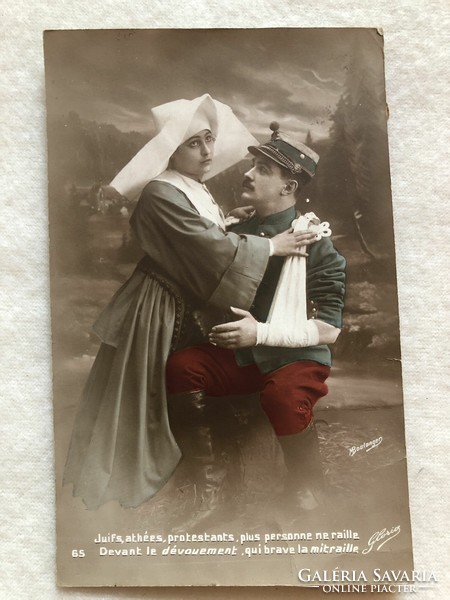 Antik színezett I. világháborús katonai fotó képeslap                               -8.