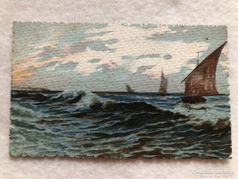Antique, old watercolor postcard -8.