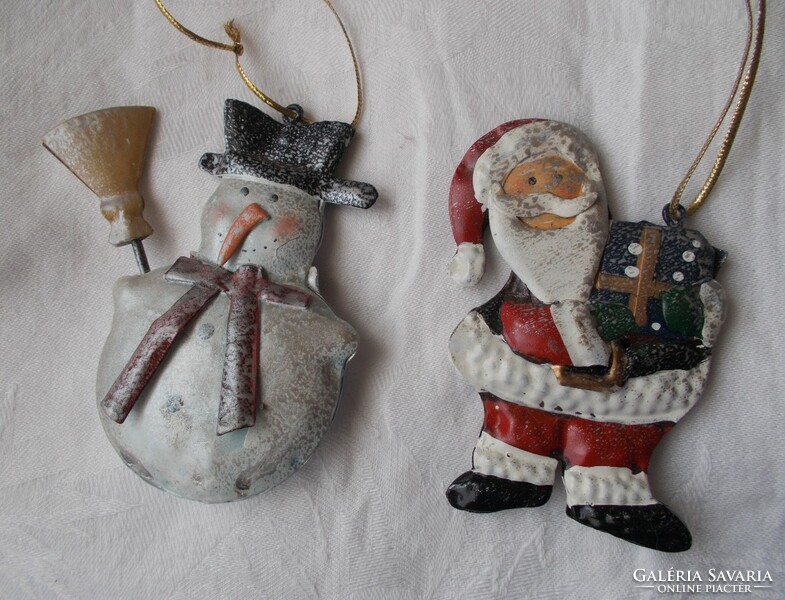 Fém fenyődísz,karácsonyi dekoráció, karácsonyfa dísz 2db (hóember,télapó)