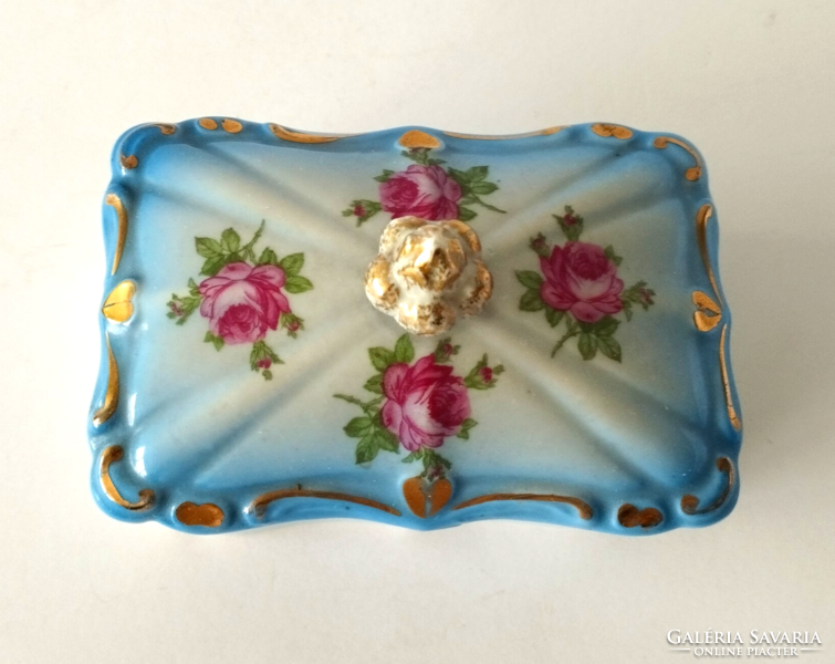 Old beautiful pink porcelain bonbonier, jewelry box