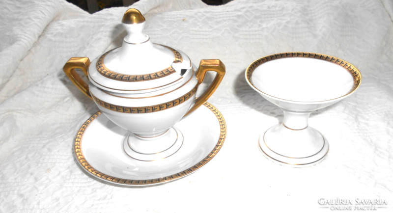 Antique empire fire-gilded mustard bowl + salt shaker - the price applies to the two pieces