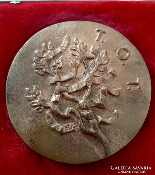 T.O.T.Kiváló termelőszövetkezeti Munkáért bronz v réz Somogyi Árpád szignó emlék plakett kitűzővel