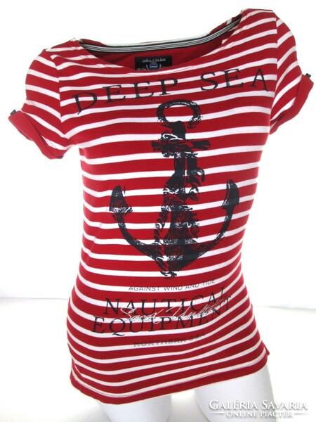 Original soccx (camp david) (xs) short sleeve striped women's elastic sailor top