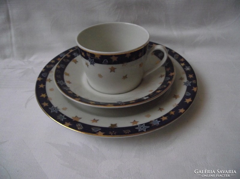 Gold-plated tcm 1 grain. Breakfast and tea set with Christmas pattern