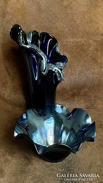 Kék, kézműves egyedi üveg váza és tál szett, Budapest, Belváros