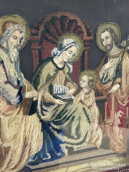 Around 1840, textile pearl image of the Holy Family