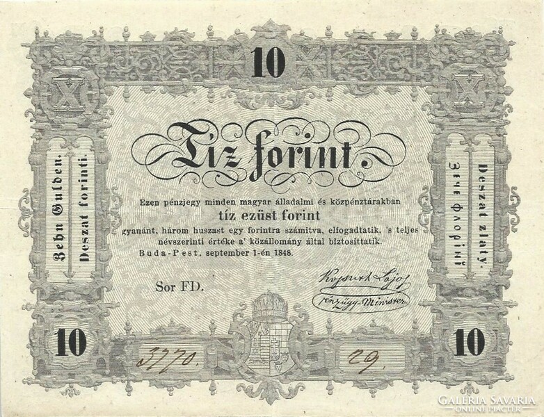 10 Forint 1848 Kossuth banknote in beautiful condition. 1.
