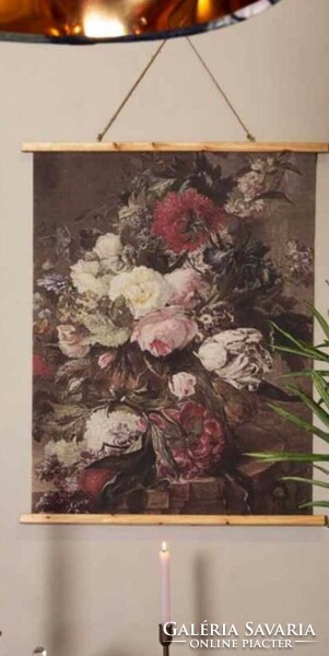 ÚJ! Nagyméretű vintage vászonprint virágcsendélet 80x100 cm