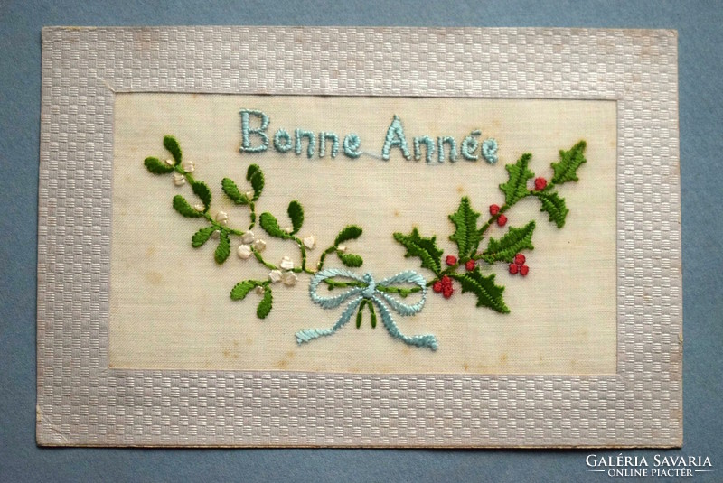 New Year greeting card embroidered with antique special silk