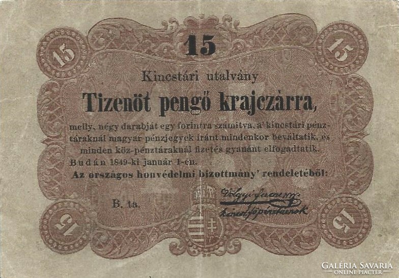 15 Fifteen pengős for krajčar 1849 2.