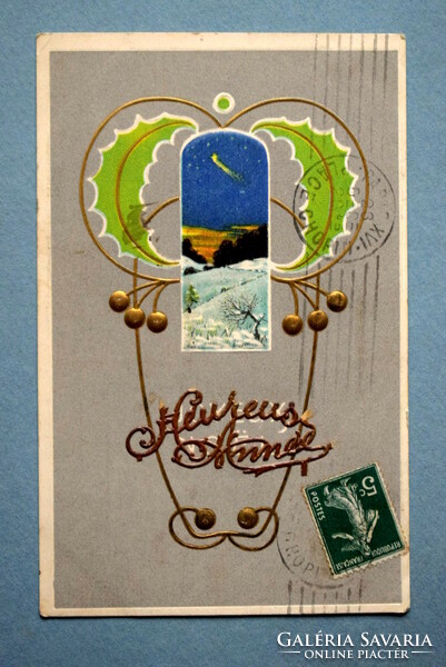 Antik dombornyomott Újévi üdvözlő képeslap