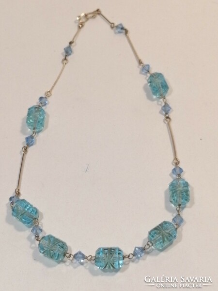 Kék üveg antik nyaklánc (1081)