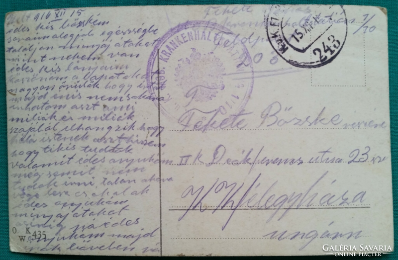 Antik színezett üdvözlő képeslap, gyerekek, futott, kelt 1916, Kiskunfélegyházára címezve