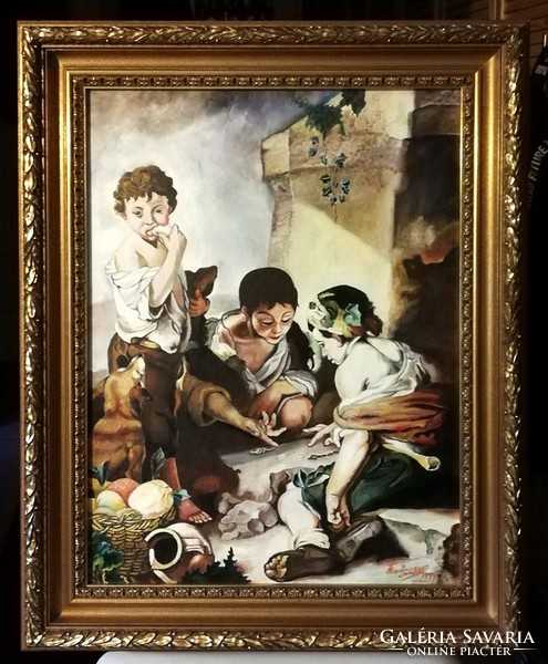 Poor rich - murillo reproduction (oil, km. 58 X 72, in a fabulous frame, from a Flemish workshop)