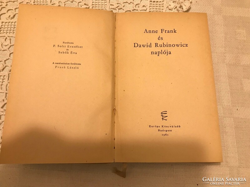 Anne Frank és Dawid Rubinowicz naplója Európa Könyvkiadó Budapest 1962. Milliók könyve sorozat