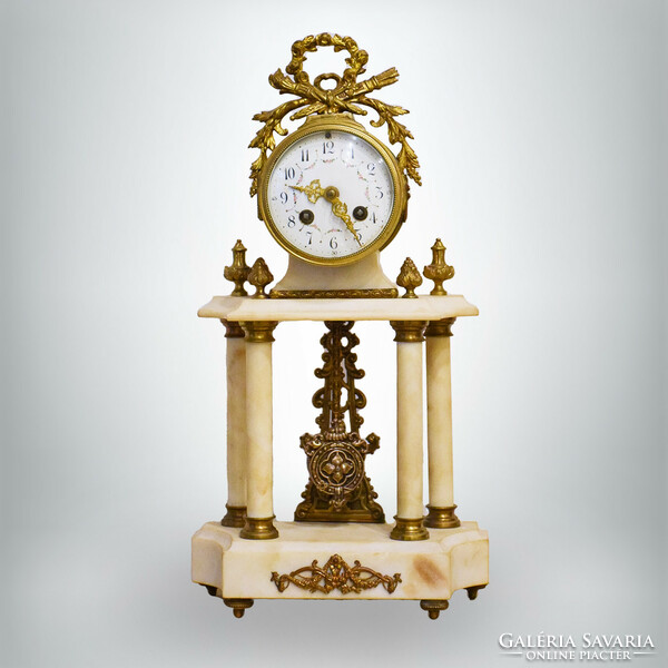 French oven mantel clock, stone case with copper decoration