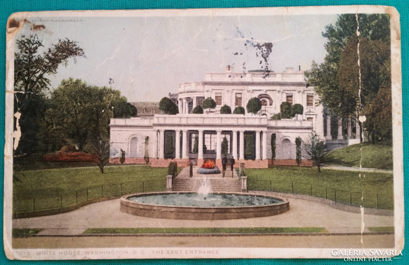 Keleti bejárat, Fehér Ház, Washington D.C, kelt 1914, cím Budapest, antik színezett képeslap
