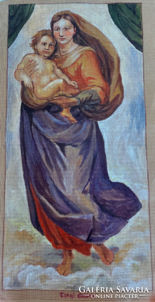"Madonna gyermekkel" egyedi művészi, kézzel festett kivarrható gobelin alap Mérete 26*54 cm