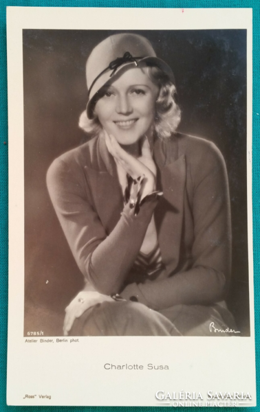 Vintage postatiszta képeslapok ,Charlotte Susa 20 - 30-s évekbeli színésznő, divat, viselet