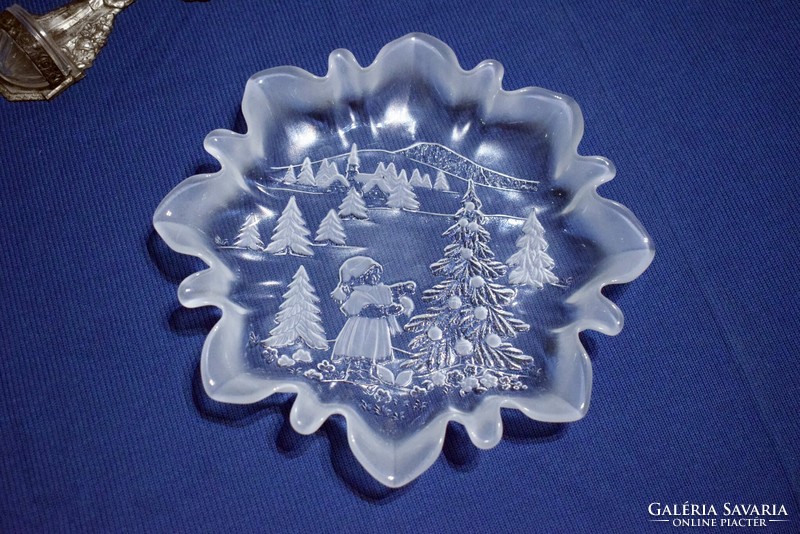 Christmas-themed, patterned, glass bowl, offering, decorative bowl 24.5 x 3.5 cm walther glass