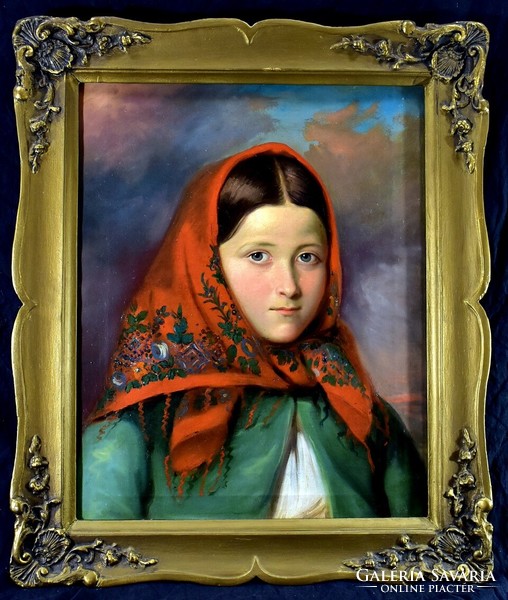 József Borsos (1821 - 1883): attributed to: girl with a red headscarf