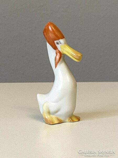 Duck with red scarf Herend painted porcelain statue 8.7 Cm