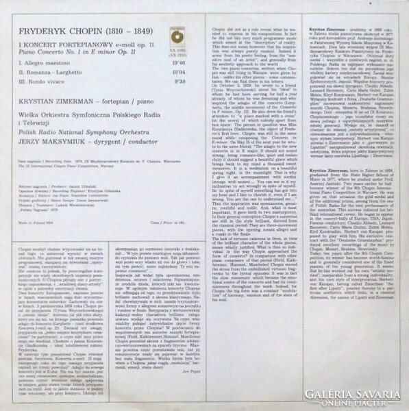 F. Chopin - Krystian Zimerman - Dzieła Wszystkie - I Koncert Fortepianowy E-moll Op. 11 (LP, RE)