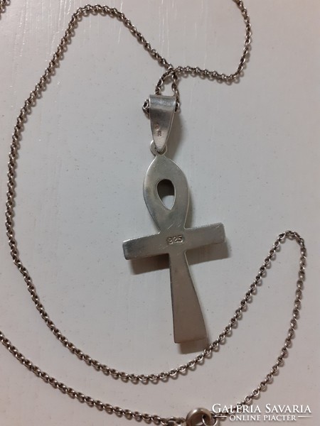 Retro beautiful condition marked 925-silver thick necklace with marked silver cross pendant