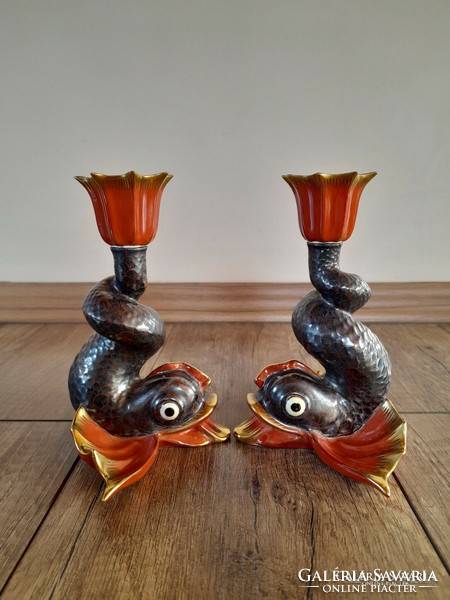 Pair of old fish candle holders from Herend