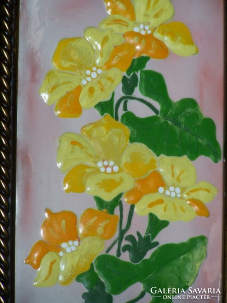 Fire enamel, title: yellow flowers, 15cmx9 cm. + With frame 19.5x13.5 cm.
