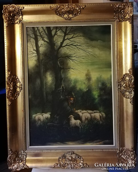 The resting shepherd - large (km: 73 x 93, in a fabulous blonde frame, oil)